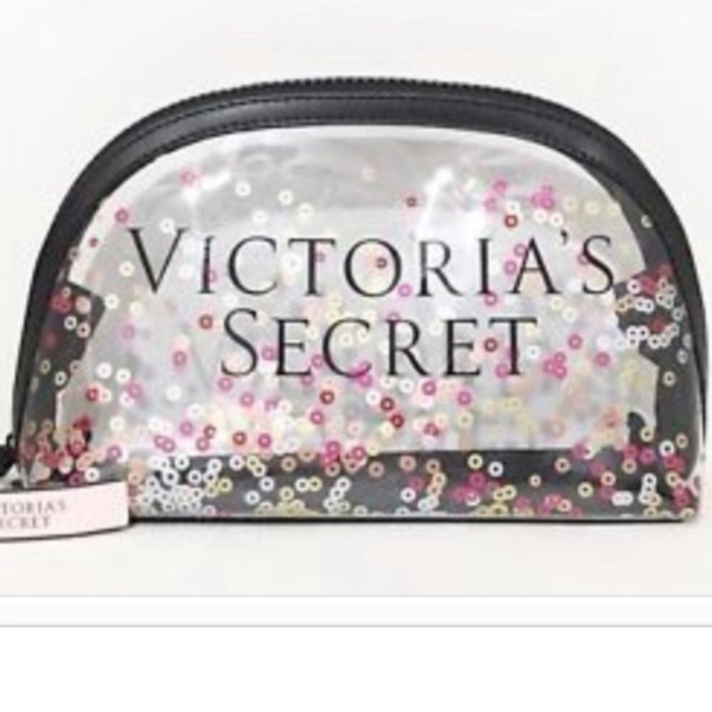 🆕 VS clear sparkle confetti make up bag